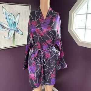 Victoria's Secret Black and Purple Floral Robe One Size